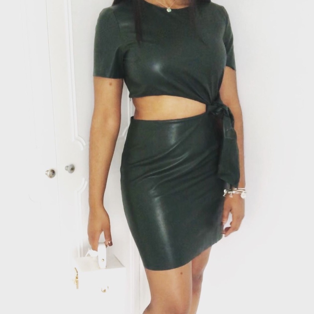 Faux leather cut out dress
